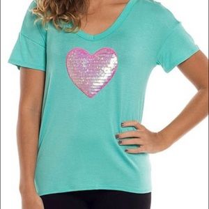 Mint and pink sequin heart t shirt size L